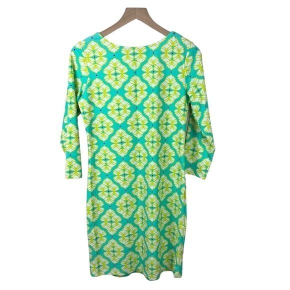 All For Color Womens Neon Yellow Green Geometric Print Sheath Dress Medium - Picture 3 of 5